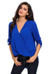 Sexy Blue V Neck Ruffle Loose Fit Blouse Top